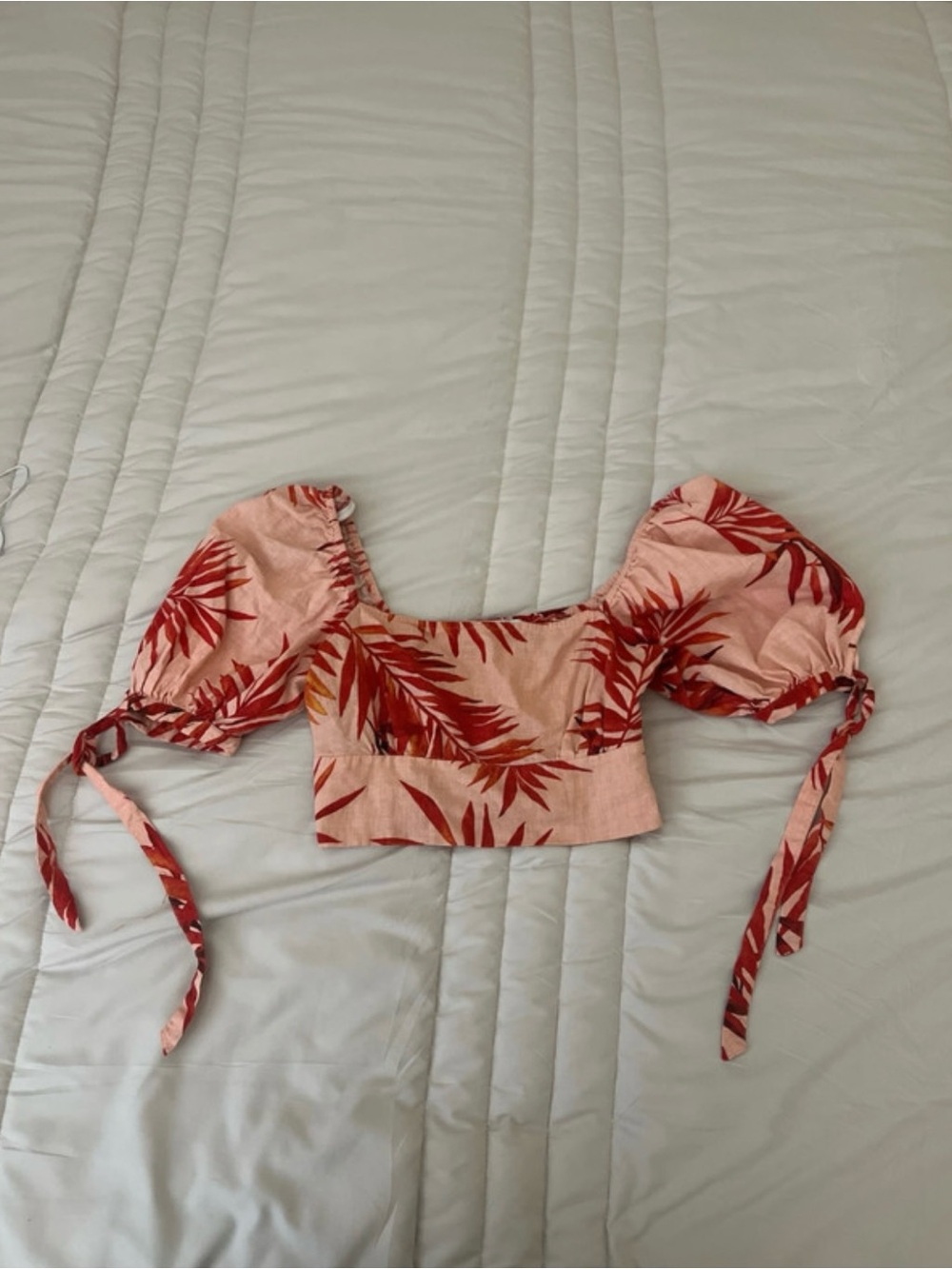 Forever 21 Pink Crop Top with Red Leaf Print